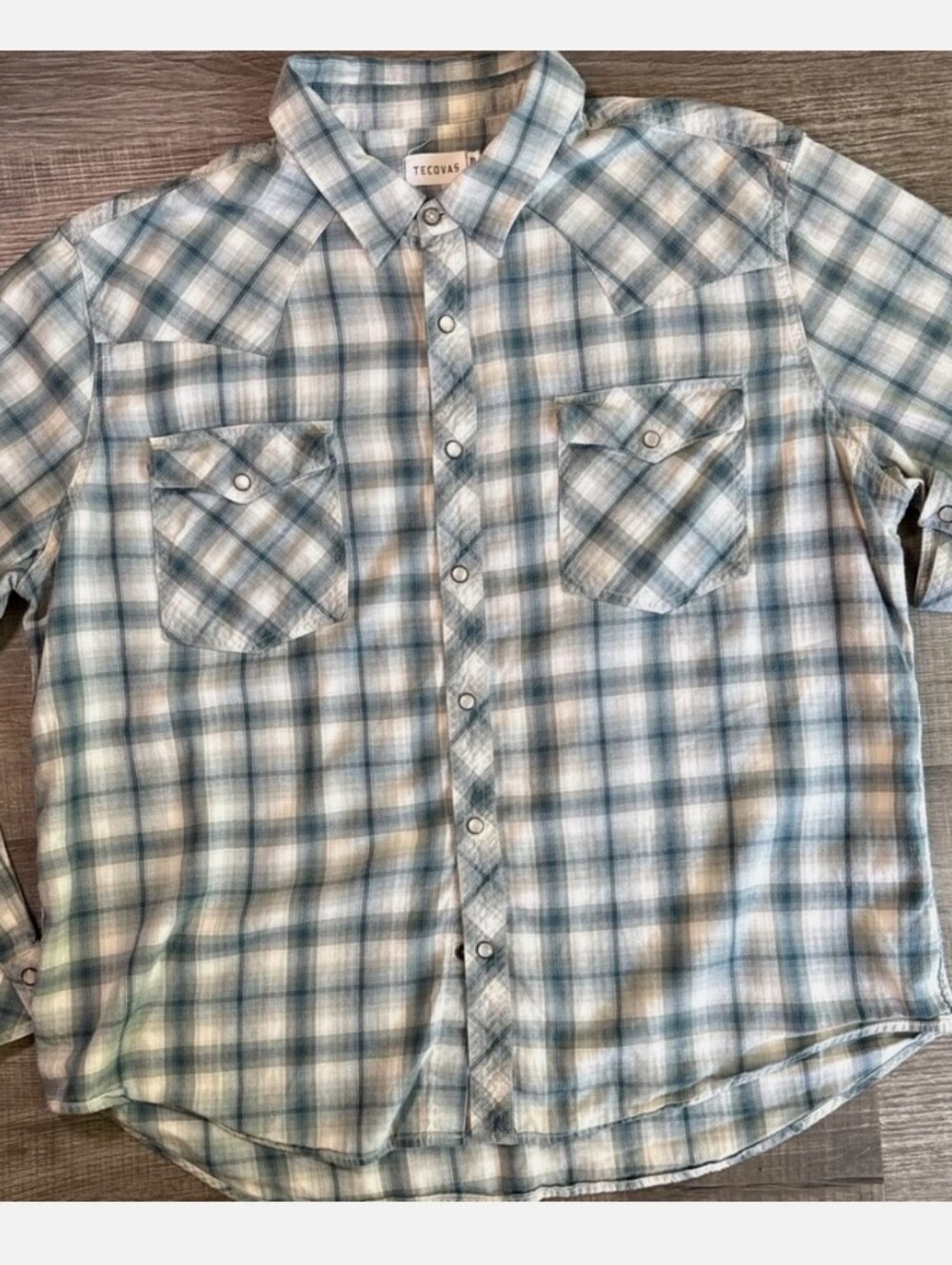 Tecovas Blue and White Plaid Button-Down Western Shirt